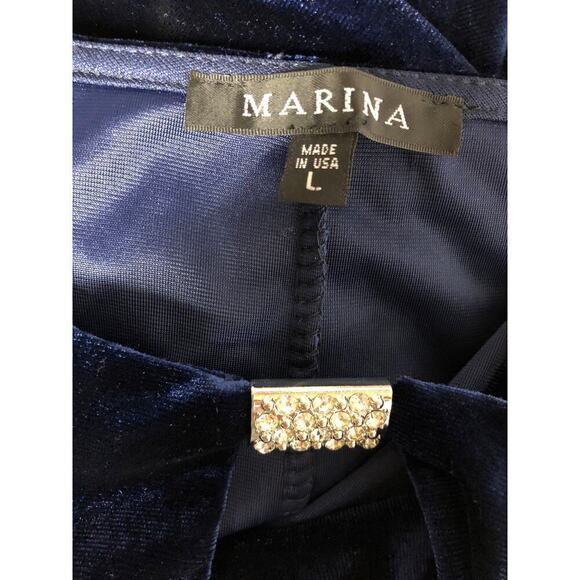 Marina Dress Velvet Crystal Embellished Keyhole Long Sleeve Shift Mini Blue L - Picture 7 of 10